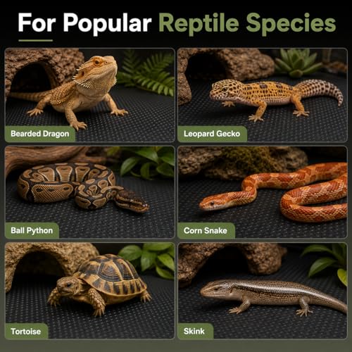 48" x 24" Reptile Terrarium Mat Liner for 4x2x2 120 Gallon Tank, Bearded Dragon Tank Accessories, Non-Adhesive Reptile Carpet Substrate Bedding for Leopard Gecko, Lizard, Snake, Tortoise, Black | Fits most standard 4x2x2 reptile tanks and can be trimmed f