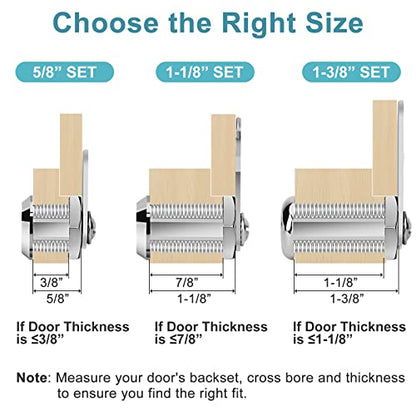 Cabinet Cam Lock Keyed Alike, 1-1/8'' (Length) Cylinder Fits on 7/8'' Max Panel Thickness, Secure File Drawer Mailbox RV Storage Replacement Set, Chrome-Finish Zinc Alloy (1-1/8 Inch 2Pcs) - size: 1-1/8 Inch 2Pcs