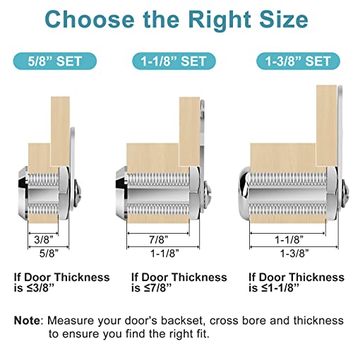Cam Locks Cabinet Lock Keyed Alike, 5/8'' (Length) Cylinder Fits on 3/8'' Max Panel Thickness, Secure File Drawer Mailbox RV Storage Replacement Set, Chrome-Finish Zinc Alloy (5/8 Inch 6Pcs) - size: 5/8 Inch 6Pcs