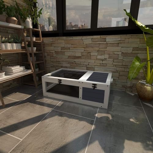 39.5" Wooden Tortoise House Indoor Turtle Habitat with 2 Removable Waterproof Trays & Acrylic Observation Windows, Reptile Cage for Lizards, Geckos & Small Pets