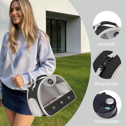 Bearded Dragon Travel Backpack Carrier with Reptile Thermometer and Humidity Gauge Lizard Travel Cage Space Capsule Clear Bubble Window Astronaut Reptile Bag for Ball Python (Black, Carrier+I LSH) - color: Black, size: Carrier+I LSH