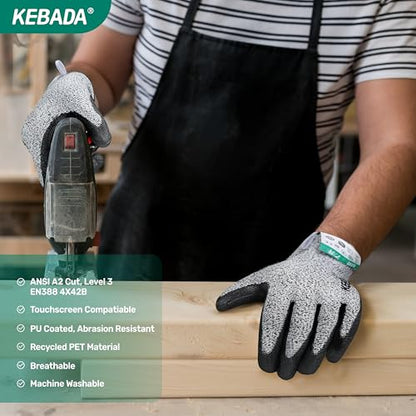 Kebada Cut Resistant Gloves, ANSI A2 Cutting Glove, PU Coated, Touchscreen, Multi-Purpose Model C2, 6 Pairs, X-Large - color: Grey(6 Pairs), size: 10/X-Large