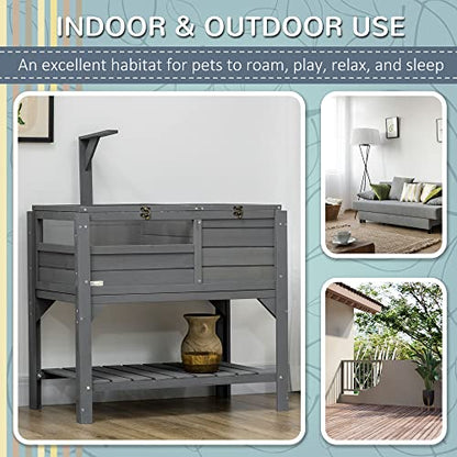 Turtle Habitat Enclosure, Large Wooden Tortoise House for Indoor and Outdoor Use, Reptile Enclosure with Openable Roof & Secure Locking System (Gray+Storage Shelf)