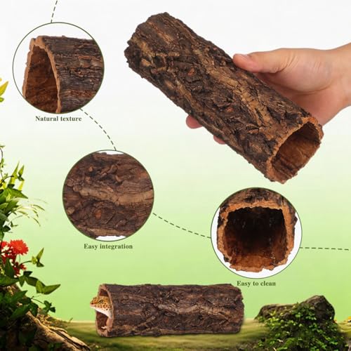 SEWACC Reptile Hideout Cave Wooden Turtle Hide Gecko Hut Climbing Habitat Shelter Natural Terrarium Decor for Amphibians and Lizards