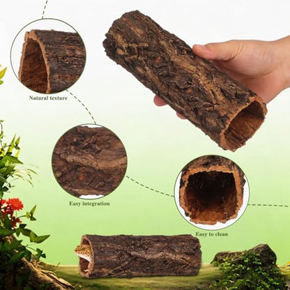 SEWACC Reptile Hideout Cave Wooden Turtle Hide Gecko Hut Climbing Habitat Shelter Natural Terrarium Decor for Amphibians and Lizards