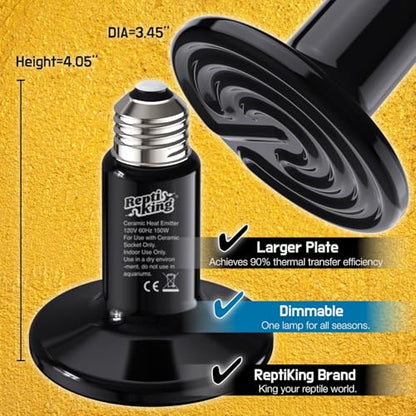 Reptile Dual Heat Lamp, 2-Pack 150W Ceramic Heat Emitter – Heat Bulbs Combo for Terrariums, Ideal for Bearded Dragons, Tortoises, Snakes, Chicken, Puppy, Plant - color: Ceramic Heat Emitter