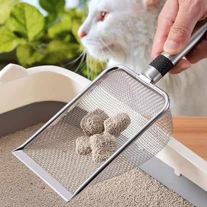 Metal Cat Litter Scoop, Stainless Steel Kitty Shovel Easy Clean Pooper Scooper with Hanging Hole Long Handle Sifter