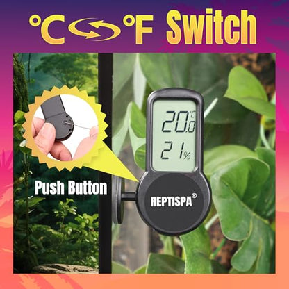 Reptile Thermometer Hygrometer, 2 Pack | Digital LCD Display, Temperature Gauge, Humidity Meter, For Reptile Terrarium & Bearded Dragon Tank