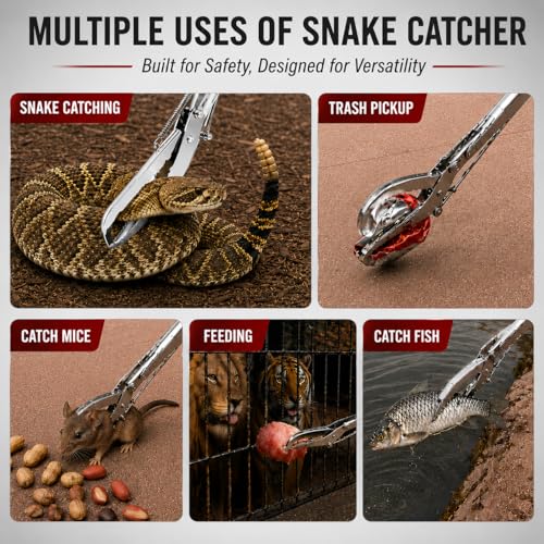 78" Snake Grabber, Foldable Snake Tongs All-Stainless Steel, Humane Rattle Snake Reptile Catcher with Smooth Wide Jaw Hangling Tool with Lock - size: 78" snake grabber