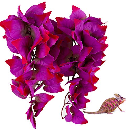 2 Pack Realistic Silk Hanging Plants for Reptile Terrarium, Non-Toxic Artificial Pink Decor, Safe Habitat for Bearded Dragons, Lizards, Geckos, Snakes & Amphibians - color: Rose Red