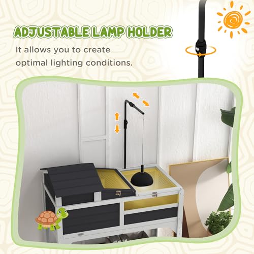 PawHut Tortoise Habitat with Adjustable Lamp Holder, 2 Layer Tortoise Enclosure with Storage Shelf, Removable Main House, Fixed Tray, Openable Lid, Gray - color: Gray