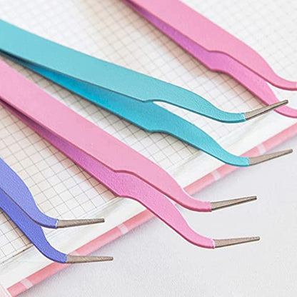 4 Pcs Curved Craft Tweezers, Multipurpose Tweezers for Intricate Projects, Scrapbooking, Cardmaking, Stickers, etc.