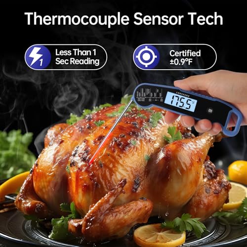 Lonicera Digital Meat Thermometer for Food Cooking. Instant Read Within 1 Sec and ±0.9℉ Accuracy with Thermocouple Sensor. IP67 Waterproof, Auto-Rotating Display, Auto Wake up (Blueberry) - color: BLUE