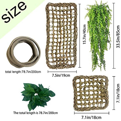 Bearded Dragon Tank Hammock,Natural Seagrass Reptile Lounger Hammocks Decor Flexible Leaves Jungle Climber Vines Habitat Accessories for Lizard Chameleon Gecko Snakes(5 PCS)