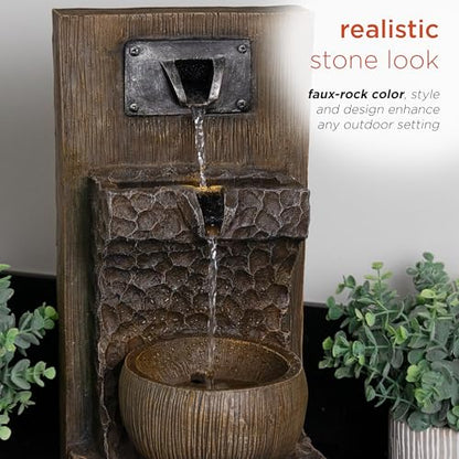 Alpine Corporation ZDQ108 Indoor/Outdoor Floor 3-Tier Fountain with LED Lights, Cascading Garden Water Fountain, 20" H, Brown - style: 20"H - Brown 3-Tier w/ LEDs
