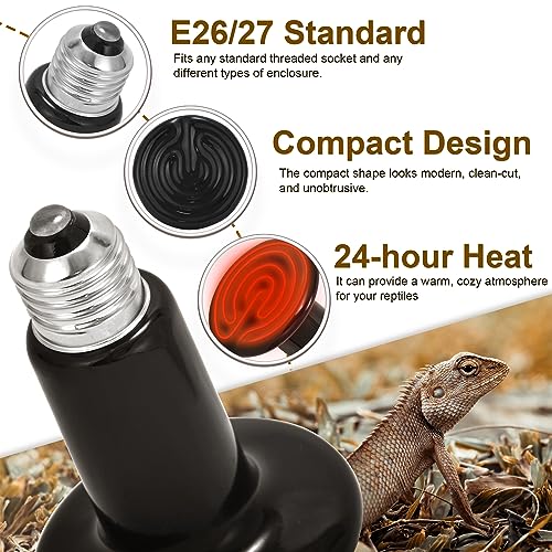 Ceramic Heat Emitter - 100W Reptile Heat Lamp, No Light Emitted Bulb, Reliable and Safe Heat Bulb for Reptile & Amphibian