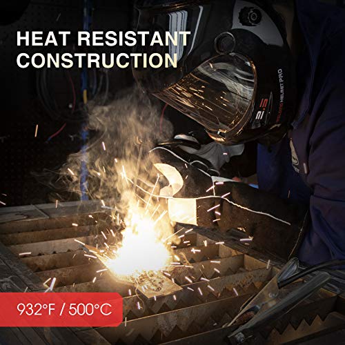 YESWELDER 16 Inches,932℉,Leather Forge MIG Welding Gloves, with Kevlar Stitching Heat/Fire Resistant, Palm Reinforcements, Black-Gray - size: Small, style: Reinforced Palms and Fingers Black White