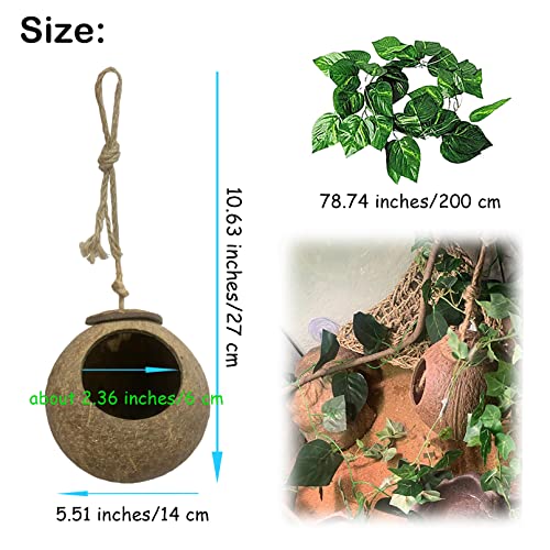 Crested Gecko Coconut Hide Natural Lizard Coco Hut Reptile Hanging Nest Flexible Vine Habitat Decoration Bearded Dragon Terrarium Accessories for Chameleon Tree Frog Snake Hermit Crab - style: 【Style A】