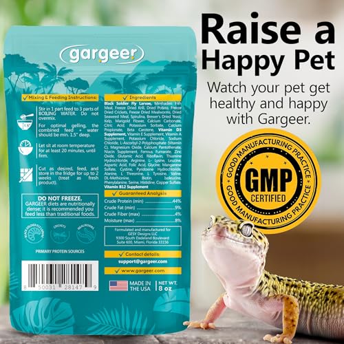Gargeer Leopard Gecko Food 8oz. Complete Gel Diet for Both Juveniles and Adults. Proudly Made in The USA, Using Premium Ingredients, Fortified Gourmet Formula. - size: 8 Ounce (Pack of 1)