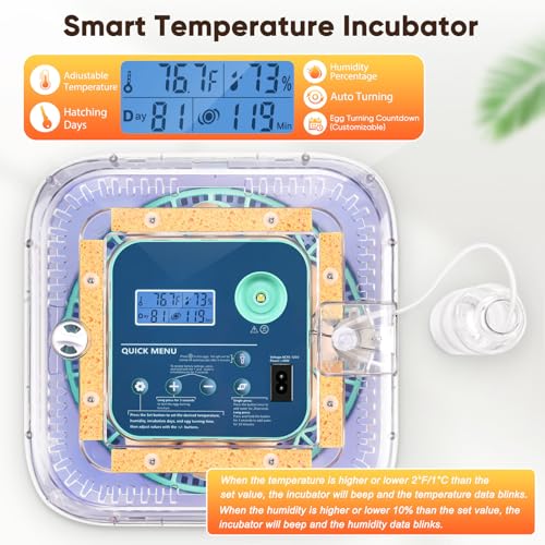 Incubators for Hatching Eggs, 12-24 Egg Digital Incubator with Smart Temperature & Humidity Control, Auto Egg Turner, Egg Candler, Poultry Hatcher for Chicken Eggs, Ducks, Goose, Quail Eggs