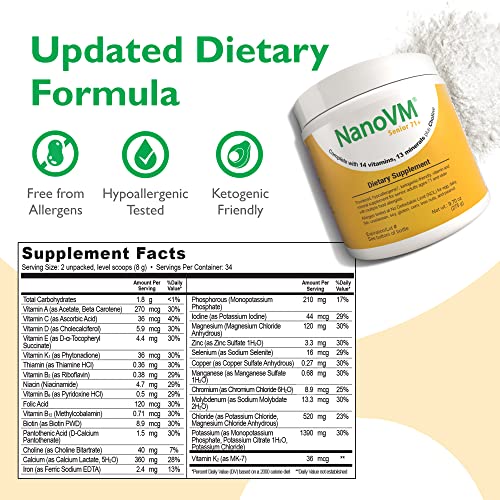 Senior 71+, Allergen-Free Vitamin Supplements, Unflavored Multivitamin Powder with 14 Vitamins & 13 Minerals, Low-Carbohydrate Mineral Supplements, 275g - Solace Nutrition - style: Senior