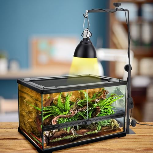 Hamiledyi Adjustable Reptile Lamp Stand 15"-25" Metal Bracket - Heavy-Duty Heat/UVB Light Holder for Reptile Terrariums, Turtle Tanks & Amphibian Habitats
