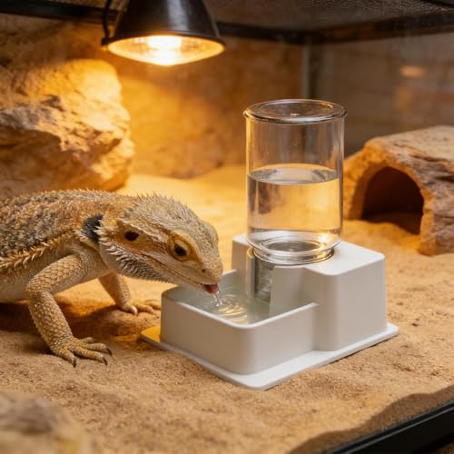Automatic Reptile Feeder - Reptile Automatic Dish, Crab Water Dispenser | ABS, Bearded Dragon Water Bowl Food Container for Lizard Chameleon Snake Frog Hermit Crab Amphibian Habitat - color: White