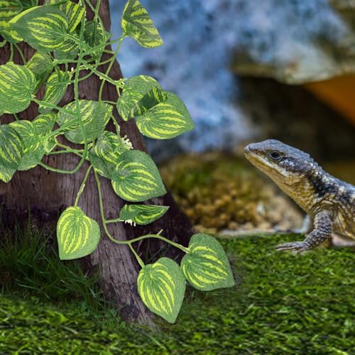 Reptile Fake Plants Terrarium Decor with Suction Cup Lifelike Simulated Vine Plant for Gecko Turtle Aquarium Habitat Decoration
