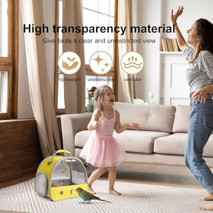 Bird Carrier, Portable Small Bird Parrot Parakeet Carrier with Standing Perch and Stainless Steel Tray, Side Access Window Collapsible (Yellow, Clear Windows) - color: Yellow