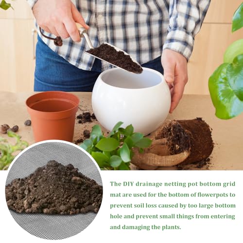 18pcs Flower Pot Hole Mesh Pad, 11.8x7.8 Inch Planter Mesh Drainage Screen, DIY Drainage Netting Pot Bottom Grid Mat Keep Soil from Flowing Away