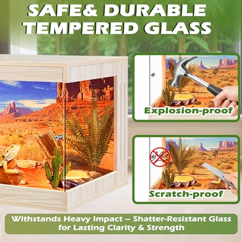 Royxen Reptile Enclosure,36 Gallons Reptile Tank with Wooden Top and Lockable Design,Tempered Glass Bearded Dragon Tank for Lizard Gecko Habitat (Oak,32" Length) - color: Oak, size: 36 Gallons,32" Length