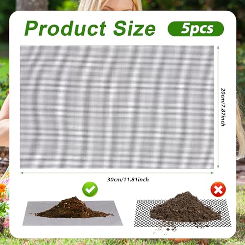 5pcs Flower Pot Hole Mesh Pad, 11.8x7.8 Inch Polyethylene Square Bonsai Mesh Drainage Screens Flower Pot Bottom Mesh Plant Screen Mesh for Garden Outdoor Potted Plants