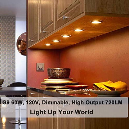 Vinaco G9 Bulb, 10 Pack G9 Halogen Bulb 60 Watt, High Output 720LM JD G9 120V 60W G9 Light Bulb Dimmable Long Lasting Lifespan, CRI100 & 2800K Warm White, G9/bi-pin Light Bulbs for Chandelier Lights - style: 60W- 10 Pack