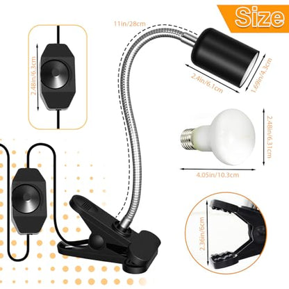 Reptile Heat Lamp with Clamp, UVA UVB Reptile Light with 360° Rotatable, Dimming and 2Pcs 50W Heat Bulb Simulated Sunlight Basking Light for Turtle Tortoise Lizard Snake Bearded Dragon