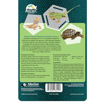 Mozaic Premium Herbivorous Reptile Food - 14 oz Bag - Small 1/8" Pellets for Iguanas, Bearded Dragons, Uromastyx, & Juvenile Tortoises - Complete Formulated Diet with Essential Amino Acids & Nutrients - size: 14 Ounce (Pack of 1)
