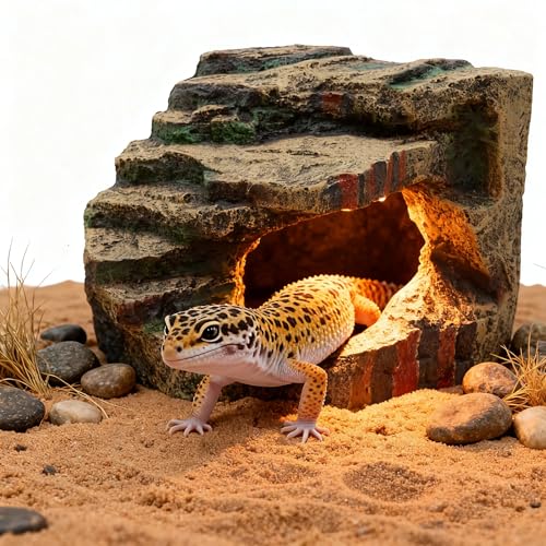 Large Resin Reptile Tank Accessories Hideouts Cave Habitat Decor for Leopard Gecko Lizards Turtle Toad Bearded Dragon, Realistic Rock Reptile Hide Cave, Durable Reptile Shelter for Terrarium