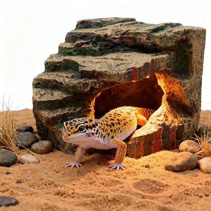 Large Resin Reptile Tank Accessories Hideouts Cave Habitat Decor for Leopard Gecko Lizards Turtle Toad Bearded Dragon, Realistic Rock Reptile Hide Cave, Durable Reptile Shelter for Terrarium