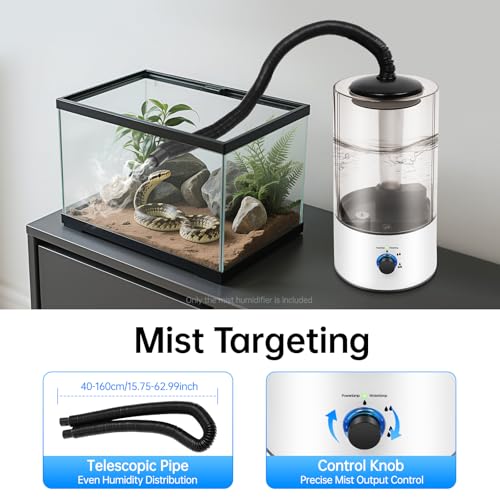 4L Reptile Humidifier Fogger Mister for Tank Terrarium, 3 Spray Levels Cool Mist, Ultrasonic Fogger with Adjustable Hose Misting System, Large Capacity Foggers for Snake, Gecko, Frog