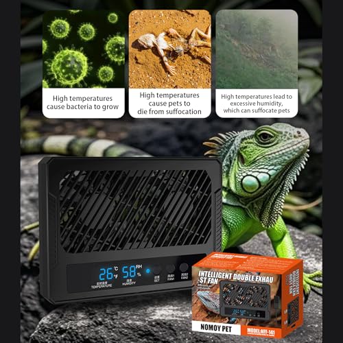 Reptile Fan & Terrarium Dehumidifier – Smart Dual-Row Humidity Fan for Reptile Tank, Snake, Gecko, Bearded Dragon Enclosure - size: Dual fans