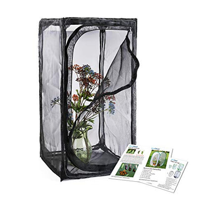 30" Heavy Duty Monarch Butterfly Habitat, Outdoor Collapsible Insect Mesh Cage Terrarium Pop-up with Zipper Protection and Unzip Bottom - size: 15 x 15 x 30 inches
