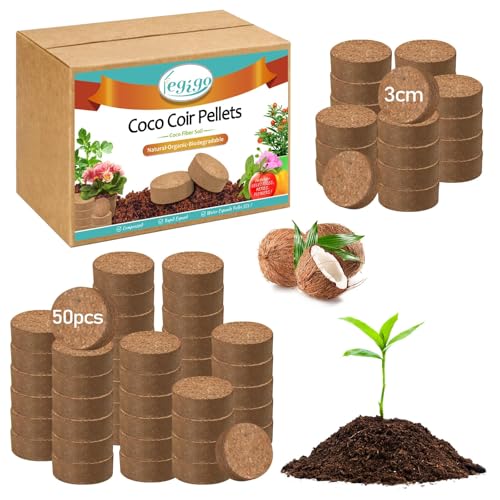 Legigo 50 PCS 30mm Coco Coir Pellets Potting Soil Mix- Compressed Coconut Coir Discs Seed Starting Soil Pellets, Coco Peat Soil Pods for Indoor & Outdoor Plants, Gardening Herbs Bonsai and Vegetables - color: 30mm