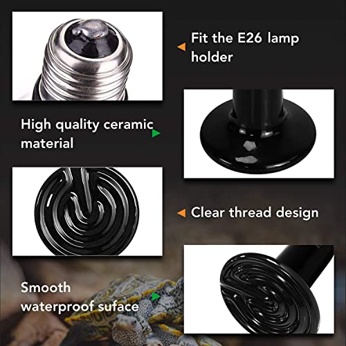 Simple Deluxe 150W Ceramic Heat Lamp Reptile Heat Emitter Heater Lamp Bulb No Light with Free Digital-Thermometer, for Pet Brooder Coop Chicken, Dragon Turtle Lizard Snake Aquarium Tank - size: 150 Watts, style: Bulb *1+Thermometer