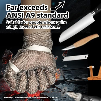 Schwer ProGuard-X A9 Cut Resistant Stainless Steel Metal Mesh Chainmail Glove PM5201 Butcher Glove for Meat Cutting Food Processing Knife Sharpening Oyster Shucking Kitchen Fish Fillet, XS - size: X-Small
