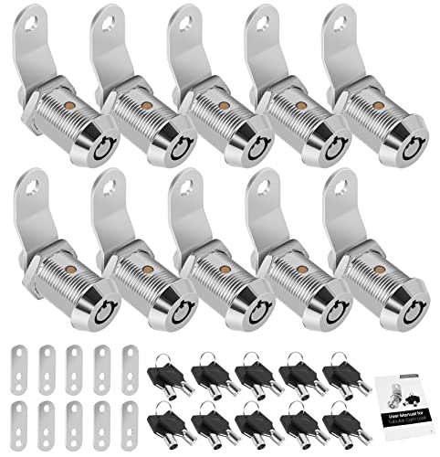 10 Pack Cabinet Lock with Keys, RV Storage Locks, 7/8” Tubular Cam Lock Keyed Alike, RV Locks for Storage Door Camper Cabinet Toolbox RV Cam Locks with Manual - color: Chrome - 10 Pack, size: 7/8 Inch