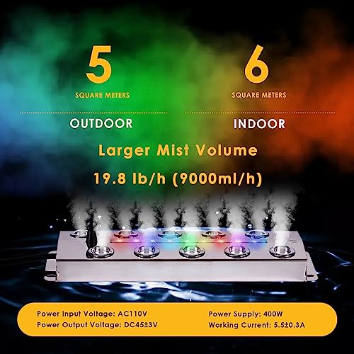 Ultrasonic Fogger 10 Head Ultrasonic Mist Maker Fogger Pond Mister Fogger with Float for Halloween Decorations Aquarium Fish Tank Terrarium Greenhouse Plants Fountain, 19.8 lb/h (9000ml/h)