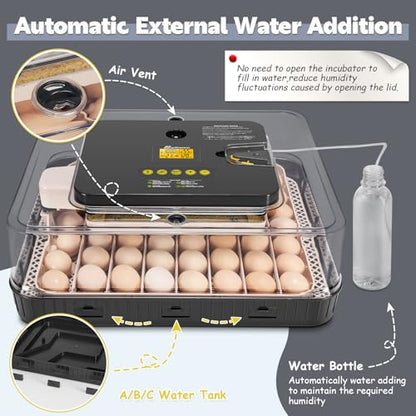 Sailnovo 56 Egg Incubator for Hatching Eggs with Automatic Egg Turning and Auto Humidification, Temperature Control, Egg Candler, Incubator for Chicken Eggs, Grey 18.7'' x 16.14'' x 6.3''