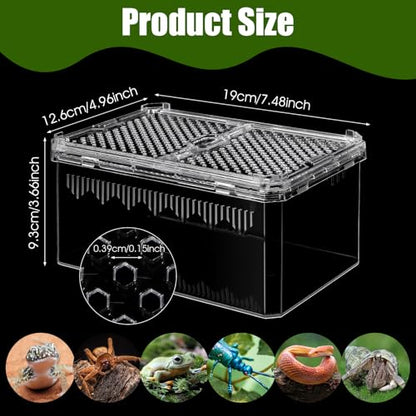 2 Pack Reptile Terrarium Tank, High-Transparency PET Enclosure with Magnetic Door - No Assembly Breathable Habitat for Tarantula, Spider, Hermit Crab, Cricket, Gecko (7.5"x5"x3.7")