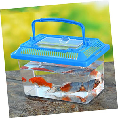 STOBOK Portable Fish Tank 5.90X4.33X3.74 Inch Handheld Aquarium Turtle Box Plastic Breeding Case with Handle for Small Pets Travel and Reptile Carrier