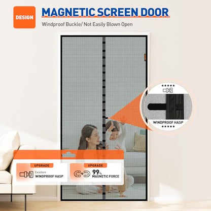 MAGZO Magnetic Screen Door Fits Door Size 32" x 76", 34" x 77" Hands-Free Mesh with Strong Magnet & Windproof Fastener, Pet Friendly Screen for Standard Interior Dutch Entrance, Black - size: Fit Door Size 32 x 76 Inch