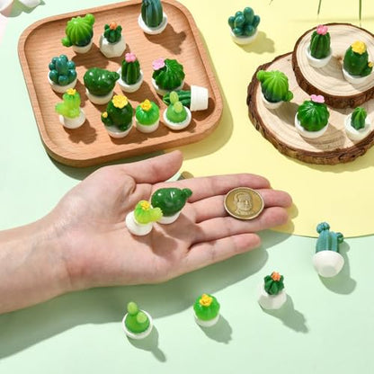 24 pcs 12 Styles Mini Cactus Resin Figurines Green Potted Plant Dollhouse Accessories for DIY Micro Landscape Fairy Garden Accessories - color: 24pcs-17~28x17.5~22.5x23~39mm-resin Cactus Figurines